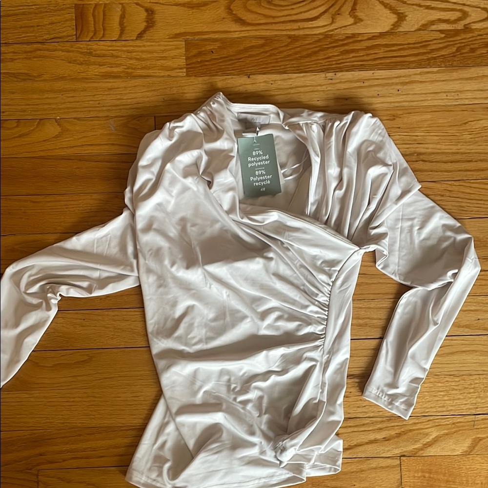 White Long Sleeve Wrap Top